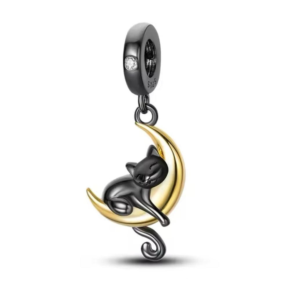 New cat moon dangle pandora style charm